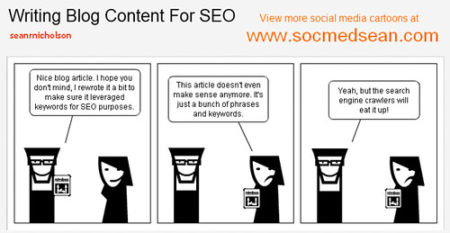 Social Media comic cartoon: Writing Blog Content For Search Engine Opimization (SEO)